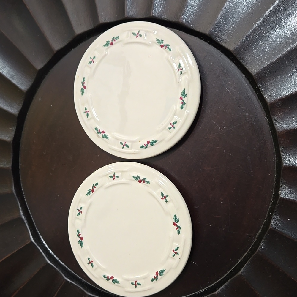 Longaberger Pottery Vintage "Holly" 3 1/2" Coasters.